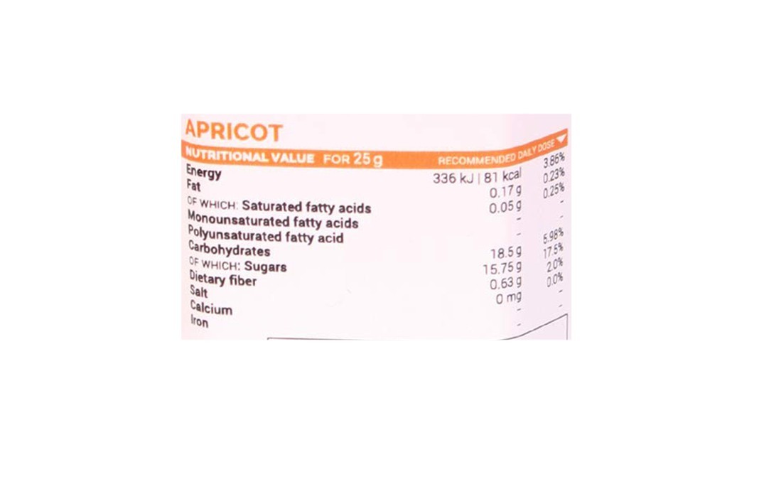 Frubert Dried Apricot    Glass Jar  100 grams